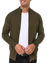 Herren Lau Strickjacke mit Stehkragen aus 80% Baumwolle Cardigan für Männer Army M