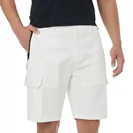 Bermuda Shorts Herren Baumwolle Cargo Shorts Herren Kurze Hose mit Reißverschlussttasche,Weiß,M