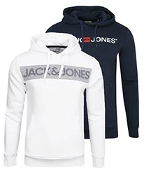 JACK & JONES Herren Logo Sweat Hood Noos Kapuzenpullover 2er Pack Navy Blazer/Weiß