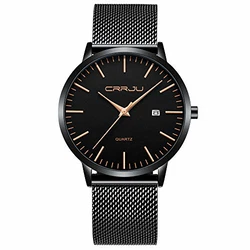 CRRJU Herren Uhr Ultra Dünne Wasserdicht Armbanduhr Herren Mode mit Edelstahlband Mesh Analog Quarz Business Männer Uhren Schwarz/Rosegold
