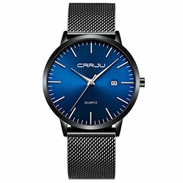 Herren Uhr Ultra Dünne Wasserdicht Armbanduhr Herren Mode mit Schwarz Edelstahlband Mesh Analog Quarz Business Männer Uhren (Schwarz Blau Silber)