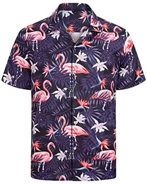 J.VER Herren Hawaiihemd Kurzarm Sommerhemd Casual Flamingo Floral Strandhemd Bügelfrei Button Down Kurzarm Hawaii Shirt Faltenfrei Urlaub Shirt,Schwarz Lila,M