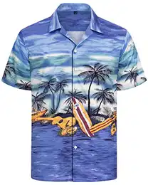 J.VER Herren Hawaiihemd Kurzarm Sommerhemd Casual Flamingo Floral Strandhemd Bügelfrei Button Down Kurzarm Hawaii Shirt Faltenfrei Urlaub Shirt,Strand Babyblau,M