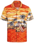 J.VER Herren Hawaiihemd Kurzarm Sommerhemd Casual Flamingo Floral Strandhemd Bügelfrei Button Down Faltenfrei Urlaub Shirt Orange