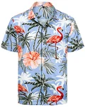 J.VER Herren Hawaiihemd Kurzarm Sommerhemd Casual Flamingo Floral Strandhemd Bügelfrei Button Down Faltenfrei Urlaub Shirt Blau