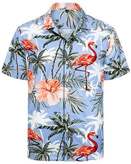 J.VER Herren Hawaiihemd Kurzarm Sommerhemd Casual Flamingo Floral Strandhemd Bügelfrei Button Down Faltenfrei Urlaub Shirt Blau J.VER Herren Hawaiihemd Kurzarm Sommerhemd Casual Flamingo Floral Strandhemd Bügelfrei Button Down Faltenfrei Urlaub Shirt Blau