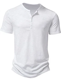 Herren-T-Shirt, Henley-Shirt, Kurzarm, schmale Passform, casual, stilvoll, Muskel-T-Shirts mit 4 Knöpfen, weiß, M