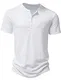 LucMatton Herren-T-Shirt, Henley-Shirt, Kurzarm, schmale Passform, casual, stilvoll, Muskel-T-Shirts mit 4 Knöpfen, weiß, M
