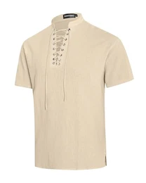 Hemd Herren Sommer Gothic Weste Herren Leinenhemd Schottisch Jacobit Men Shirt Khaki M