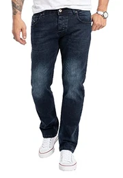 Herren Jeans Regular Fit Stretch Jeans Männerhose Herrenjeans Denim Hosen Herrenhose Straight Cut Stonewashed RC-2278 Blau W32 L32