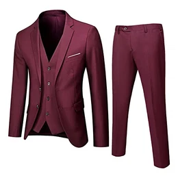 Herren Slim Fit 3 Teilig Anzüge Herrenanzug Sakko Regular Fit Anzüge für Hochzeit Business (Rot, M)