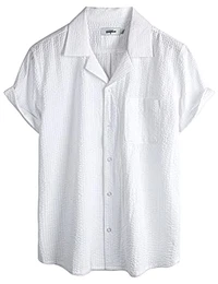 Herren Gestreifte Sommerhemd Casual Button Down Kurzarm Strand HawaiiHemd 3X-Large Weiß