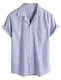 VATPAVE Herren Gestreifte Sommerhemd Casual Button Down Kurzarm Strand HawaiiHemd Mittel Königsblau Aloha