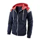 Ywenaisy Kapuzenjacke Herren Leicht Sweatjacke Herren mit Kapuze Zip Hoodie Herren Kapuzenpullover Hoodie Herren mit Reißverschlus Farbblock Pullover Hoodie Fleece Sweatshirt Herren(08#Rot-Blau,M)