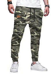 Cargohose Herren Jogginghose Herren Baumwolle Casual Freizeithose Elastische Taille mit Kordelzug Sweatpants Herren mit Taschen, Tarnfarbe Grün M