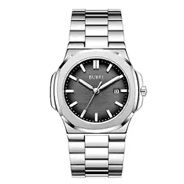 Herren Uhren Mode Analoge Quarz Date Uhren Business wasserdichte Armbanduhr mit Edelstahlarmband (Sliber schwarz)
