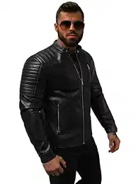 Herren Lederjacke Kunstlederjacke Kunstleder Farbvarianten Jacke Bikerjacke Übergangsjacke Herrenjacke Leder Echtlederjacke Echtleder Wildleder Biker 777/1011K SCHWARZ M