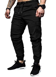 Elegancity Cargohose Herren Chino Hose mit 6 Taschen Cargo Hose Stretch Jogginghose für Männer mit Bundgummi Elastische Hosen Schwarz