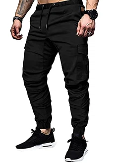 Elegancity Cargohose Herren Chino Hose mit 6 Taschen Cargo Hose Stretch Jogginghose für Männer mit Bundgummi Elastische Hosen Schwarz