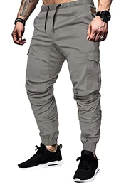 Hell Graue Cargohose Herren Chino Hose mit 6 Taschen Cargo Hose Stretch Jogginghose für Männer mit Bundgummi Elastische Hosen M