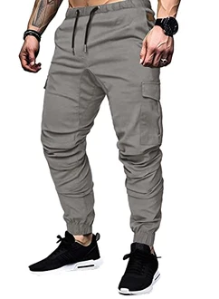 Elegancity Cargohose Herren Chino Hose mit 6 Taschen Cargo Hose Stretch Jogginghose für Männer mit Bundgummi Elastische Hosen Hellgrau