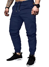 Blaue Cargohose Herren Chino Hose mit 6 Taschen Cargo Hose Stretch Jogginghose für Männer mit Bundgummi Elastische Hosen M