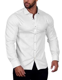 Herrenhemden Langarm Herren Hemd Bügelfrei Regular Fit Freizeithemd Businesshemd Elastiscer Anzug Hemd Kent Kragen Kleid Hemd Einfarbige Langarmhemd Weiß M