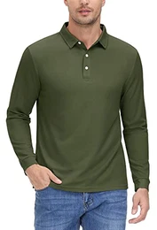 Golf Poloshirt Männer Langarm Training T Shirt Casual Sommer Traininghose Polohemd Outdoor Unifarben Polo-Shirt, Armeegrin, XL