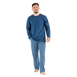 TRAMAS+ Herren Baumwollpyjama mit Langen Ärmeln und Langen Hosen, Frühling und Herbst, Nachtwäsche-Set, elastische Taille, Geschenke für Männer - (S, Beto)