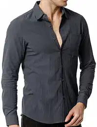 Herren Casual Baumwolle Retro Stil Langarm Button Down Slim Fit Hemden mit Taschen, dunkelgrau, Mittel