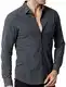 LucMatton Herren Casual Baumwolle Retro Stil Langarm Button Down Slim Fit Hemden mit Taschen, dunkelgrau, Mittel