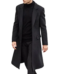 Herren Casual Slim Fit Wollmantel Lange Jacke Kerbkragen Trenchcoat Einreihiger Mantel Winter Warm Outwear(BL,M)