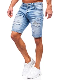 Herren Kurze Jeanshose Shorts Bermudas Jeans Short Kurze Hose Cargo Cargoshorts Destroyed Used Look Denim Stretch Freizeithose RJ951 Dunkelblau M [7G7]