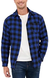 Herren Holzfällerhemd 100% Baumwolle Langarm Kariertes Hemd Casual Flanellhemd Karohemd für Frühling Herbst blau/schwarz,M
