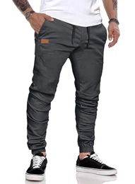 Cargohose Herren Hose Freizeithose Baumwolle Chino Hose Herren Jogginghose mit Kordelzug Casual Hose mit Taschen Grau M