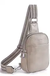 Bauchtasche Damen, Damen Umhängetasche Klein Crossbody Bag PU Leder Sport Schultertasche Stylisch Sling Bag,Grau