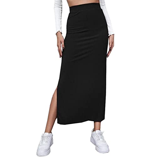 GORGLITTER Damen-Rock, A-Linie, Mit Seitenschlitz & Knoten – Hohe Taille, Midi Länge, In XS-L, Aus Festem Stoff
