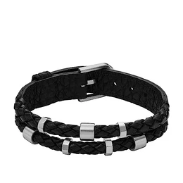 Armband für Männer Leather Essentials, Schwarzes Lederarmband, Länge: 256mm, Breite: 13.7mm, JF04473040