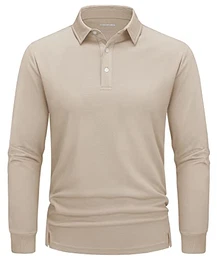 Poloshirt Herren Langarm Leicht Schnelltrocknend Funktionsshirts Casual Polo Tactical Shirt Oberteil, Khaki, XL
