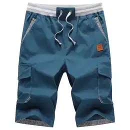 Kurze Hosen Herren Shorts Sommer Freizeit Shorts Chino Kurze Hose Herren Baumwolle Multi-Taschen mit Tunnelzug Pfauenblau M
