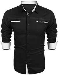 Herren Hemd Langarm Männer Hemden Regular fit Freizeithemden Businesshemd Anzug Hemd mit Taschen Schwarz M