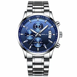 Herren Uhr wasserdichte Chronographen Armbanduhr Männer Edelstahlarmband Business Analog Quarzuhr mit Kalender (A Blau)