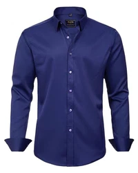 J.VER Herren Hemd Unifarben Stretch Langarm Regular Fit Businesshemd Dunkelblau