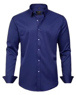 J.VER Herren Hemd Unifarben Stretch Langarm Regular Fit Businesshemd Dunkelblau