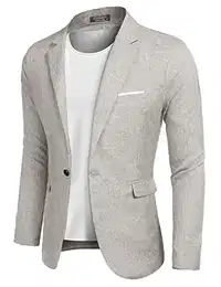 Sakko Herren Sportlich Anzüge Leinen Sportsakko Slim fit Blazer Männer Basic Freizeit Sakkos Hellgrau S