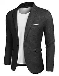 Sakko Herren Sportlich Leinen Blazer Slim Fit Freizeit Anzugjacke Leichte Schwarz M