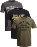 JACK & JONES Herren T Shirt 3er Pack Print Mix Rundhals Tee Regular Slim Fit O Neck Ausschnitt Schwarz
