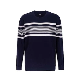 Krumba Herren Übergröße Pullover: Baumwolle Rundhals Marineblau Unregelmäßige Streifen - Übergröße 7XL