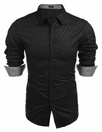 Herren Langarm Hemden Slim Fit Freizeithemd Diamant Muster Karohemd Business Hemd Party Hochzeit Hemden Modern Männer Klassisch Hemden Langarmhemd,2-Schwarz,M