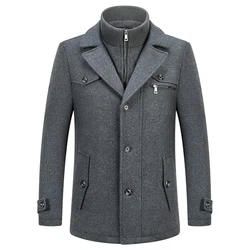 KUDORO Herren Wintermantel Kurzmantel Peacoat Casual Slim Fit für Business Freizeit Grau